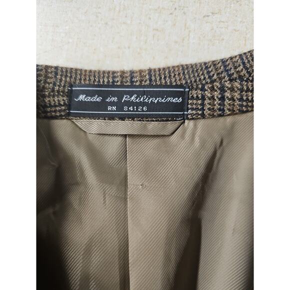 VTG Glen Check Plaid Lambswool Blazer Mens 42L Academia Elbow Patch Professor - Picture 6 of 11